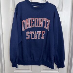 Vintage Gear For Sport Washed Lettered Oneonta State Navy Blue Sweatshirt XL A1